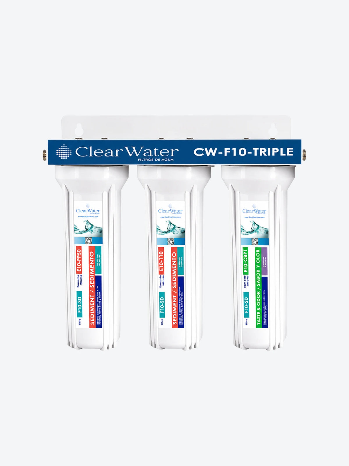 FILTRO TRIPLE CON LLAVE Y SOPORTE. CONEXION METALICA DE 1/2"-1