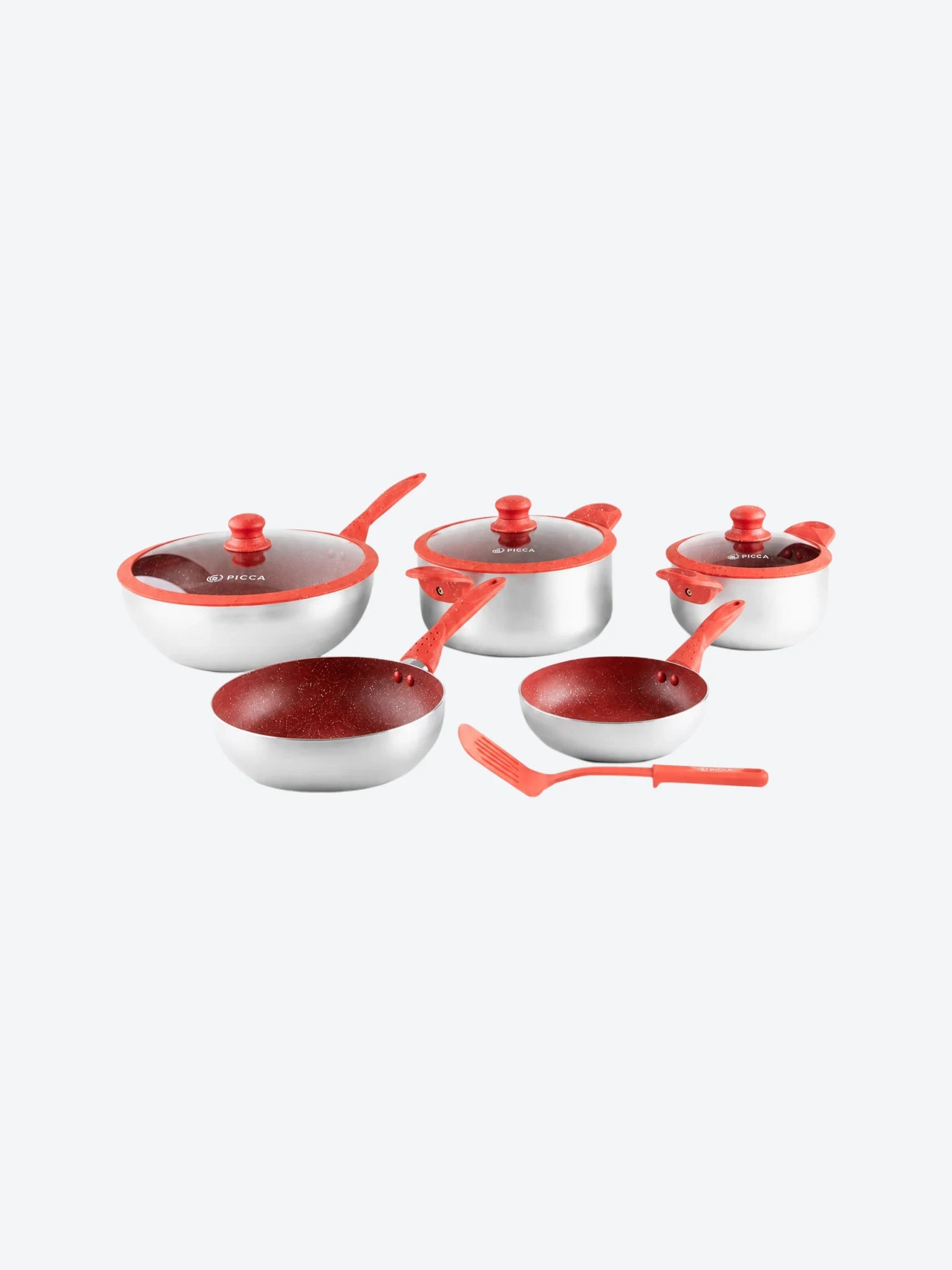 Bateria de Cocina Picca Roma PI009BMR 7 Piezas de Marmol Colo Rojo con Plata-1