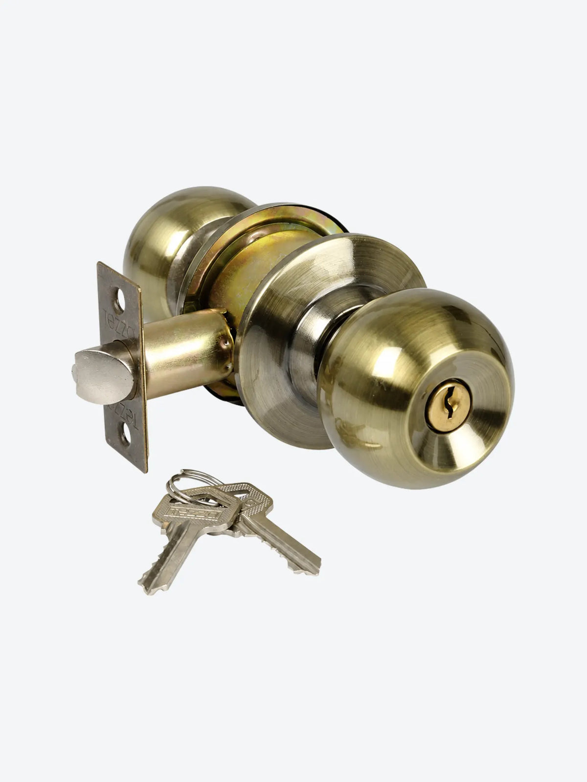 CHAPA CON LLAVE BRONCE ANTIGUO BOLA