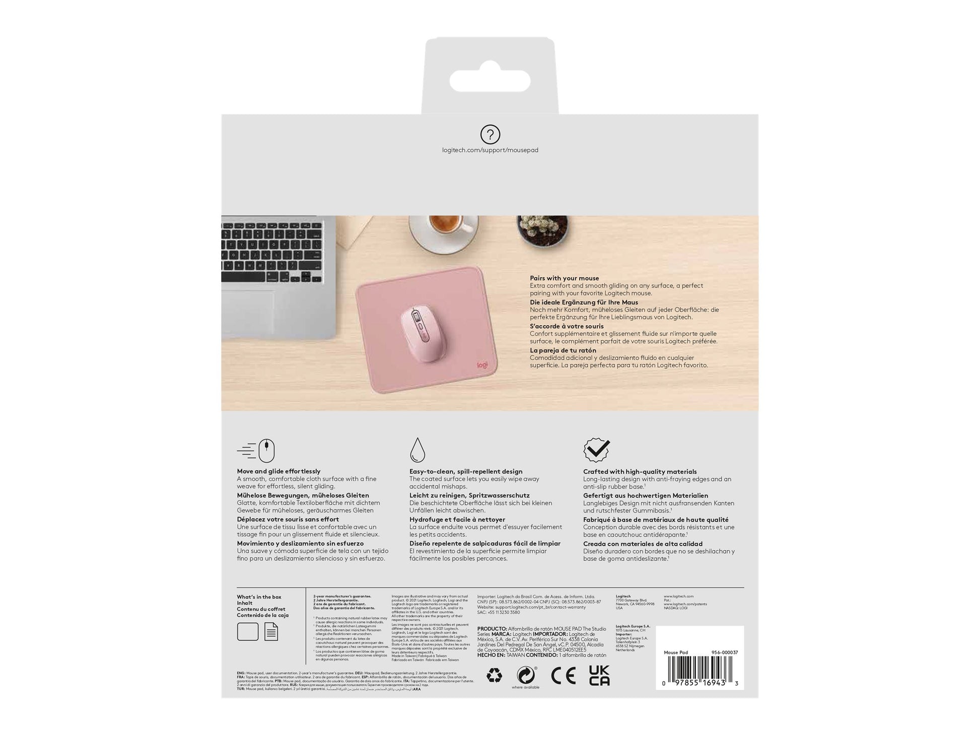 Logitech Studio Series - Alfombrilla de ratón - base de goma antideslizante, fácil deslizamiento, superficie resistente a salpicaduras - rosa oscuro-16