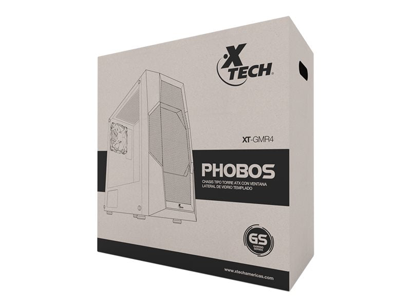 Xtech Gaming Series PHOBOS - Mid tower - ATX - panel lateral con ventana (cristal templado) - sin fuente de alimentación (ATX) - negro - USB/Audio-16
