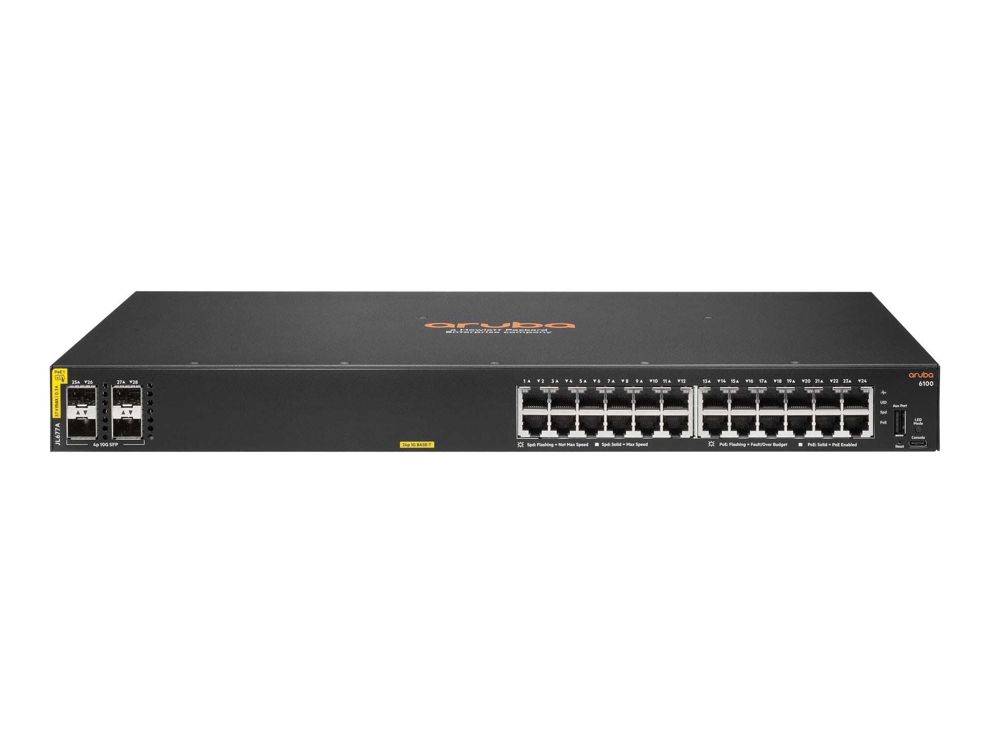 HPE Aruba 6100 24G Class4 PoE 4SFP+ - Conmutador - Gestionado - 24 x 10/100/1000 (PoE+) + 4 x 1 Gigabit / 10 Gigabit SFP+ - flujo de aire de lado a lado - montaje en rack - PoE+ (370 W)-4