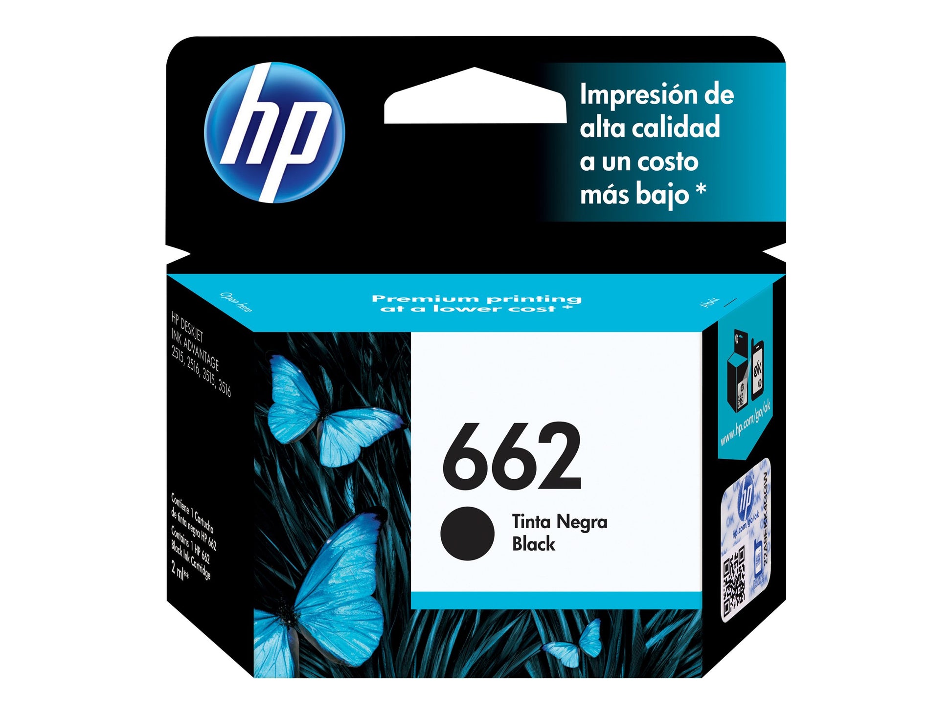 HP 662 - Negro - original - Ink Advantage - cartucho de tinta - para Deskjet 1516, Ink Advantage 15XX, Ink Advantage 35XX, Ink Advantage 4645-20