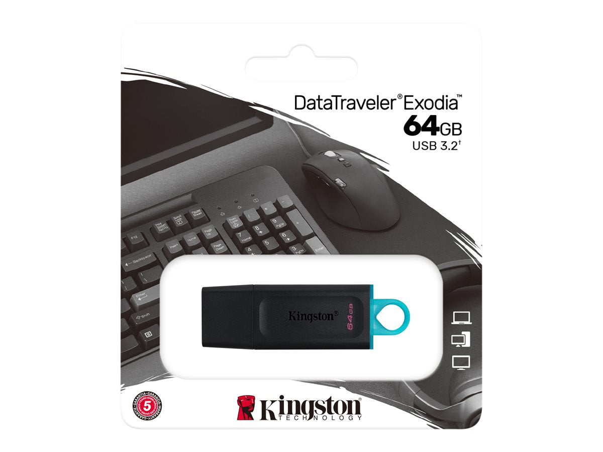 Kingston DataTraveler Exodia - Unidad flash USB - 64 GB - USB 3.2 Gen 1 - negro con turquesa-5