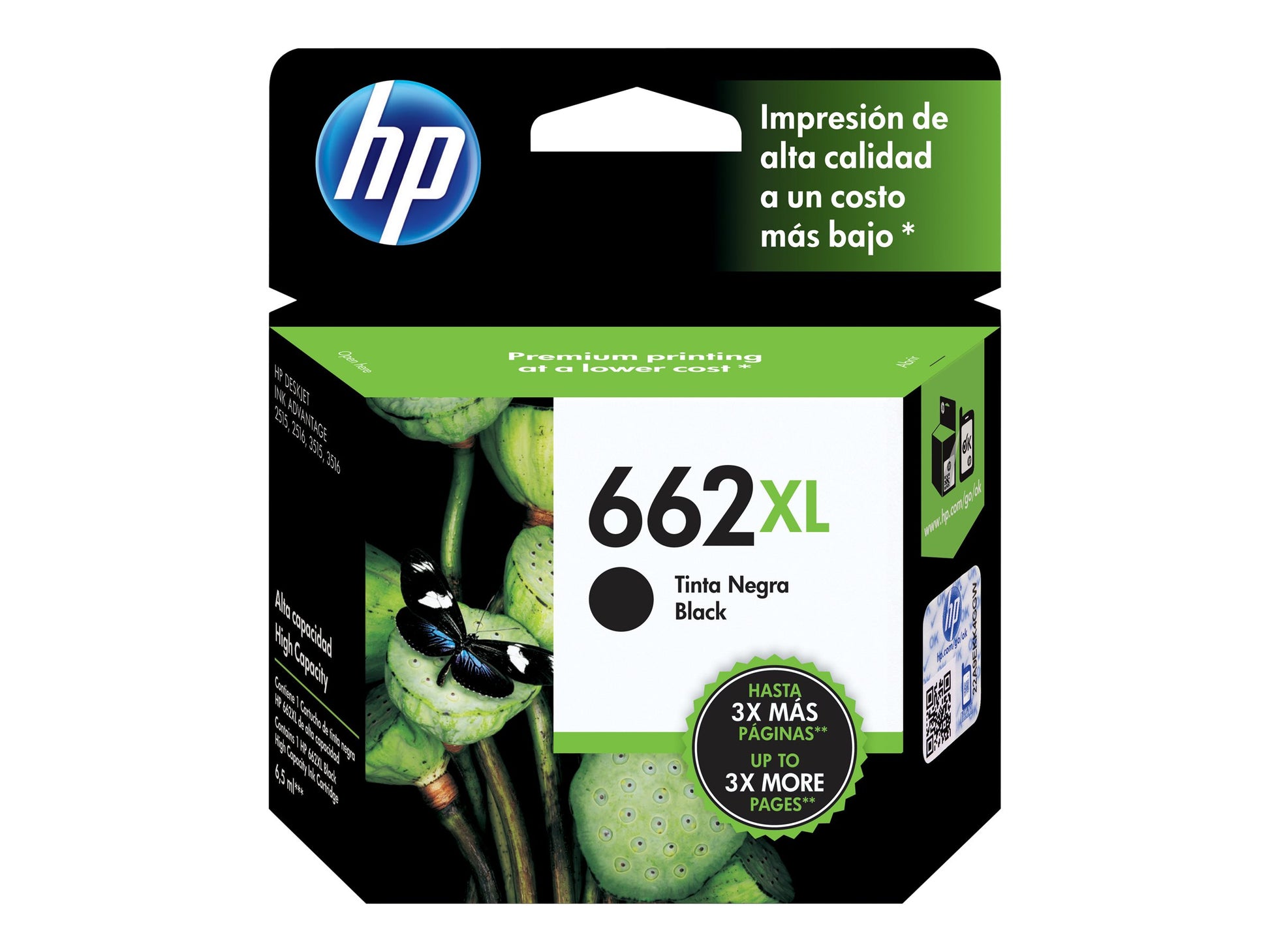 HP 662XL - Alto rendimiento - negro - original - Ink Advantage - cartucho de tinta - para Deskjet 1516, Ink Advantage 15XX, Ink Advantage 35XX, Ink Advantage 4645-19