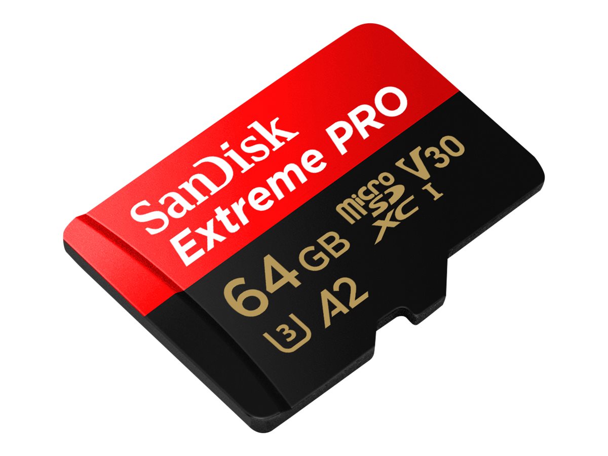 SanDisk Extreme Pro - Tarjeta de memoria flash (adaptador microSDXC a SD Incluido) - 64 GB - A2 / Video Class V30 / UHS-I U3 / Class10 - microSDXC UHS-I-4