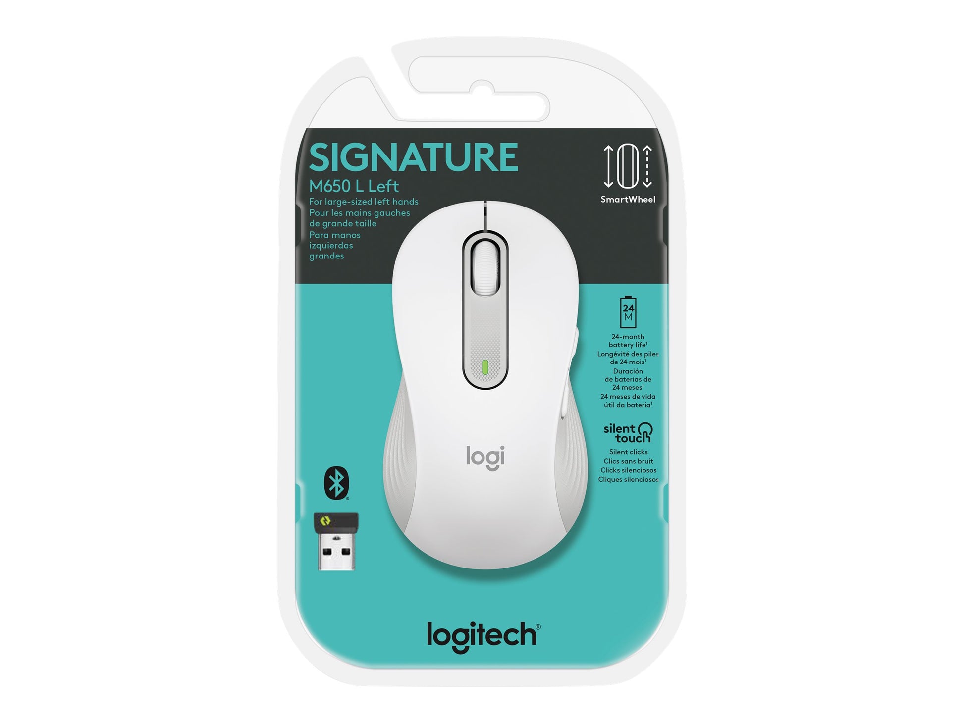 Logitech Signature M650 L - Ratón - tamaño grande - óptico - 5 botones - inalámbrico - Bluetooth, 2.4 GHz - receptor de USB Logitech Logi Bolt - blanco hueso-3