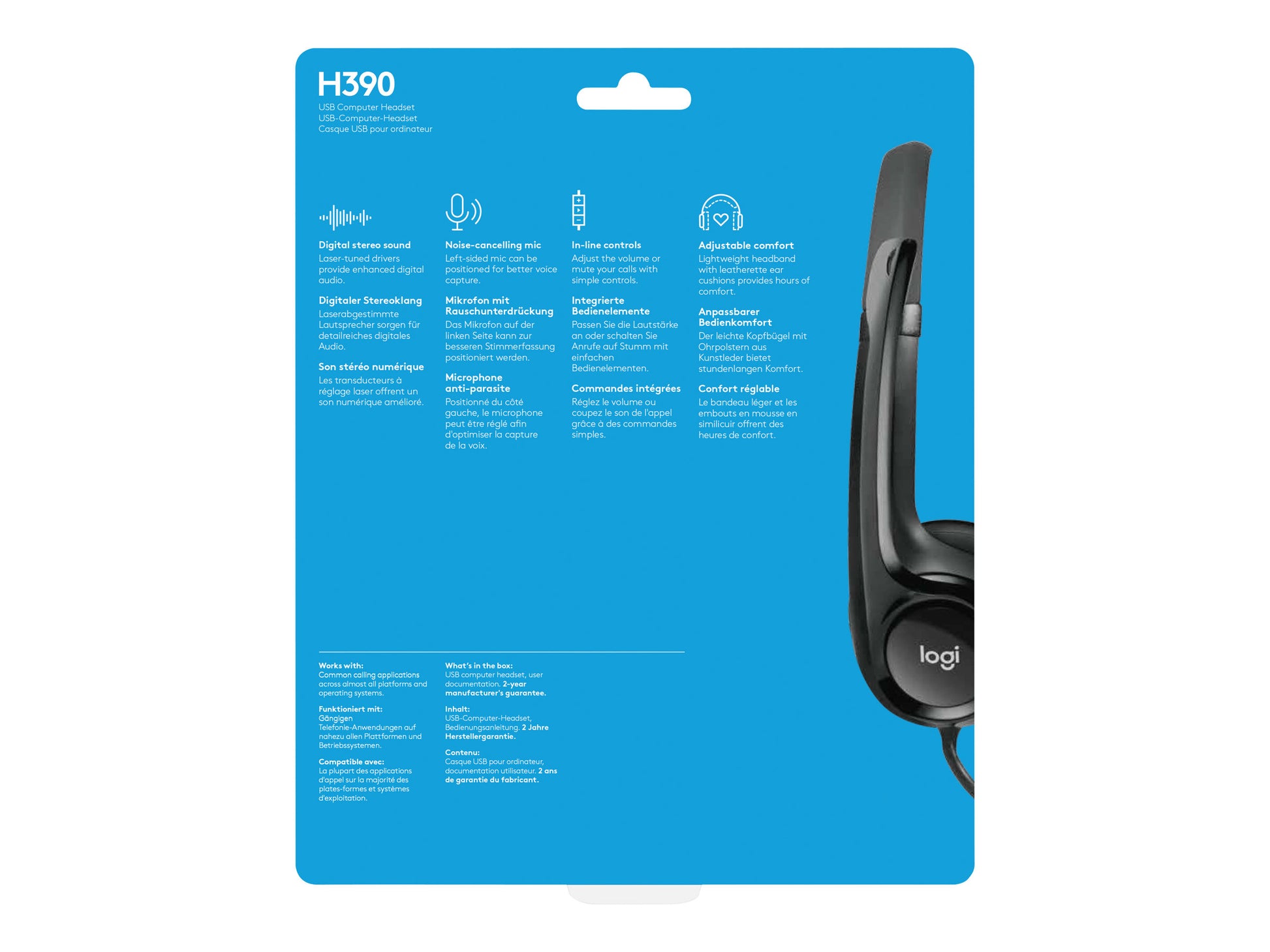 Logitech USB Headset H390 - Auricular - en oreja - cableado - USB-10