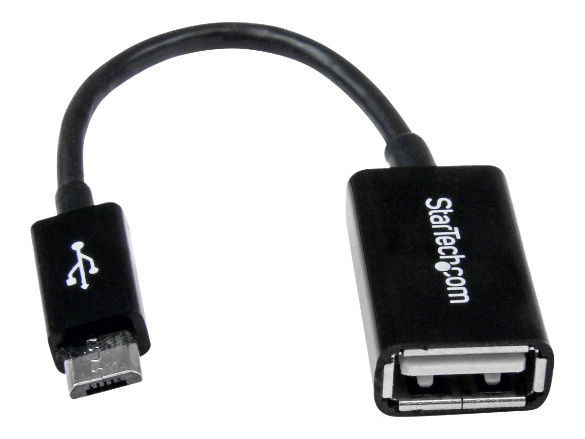 StarTech.com Cable Adaptador de 12cm Micro USB Macho a USB A Hembra OTG para Tablets Smartphones Teléfonos Inteligentes - Negro - Adaptador USB - USB (H) a Micro-USB tipo B (M) - USB 2.0 OTG - 12.7 cm - negro - para P/N: ST4300U3C1, ST4300U3C1B-2