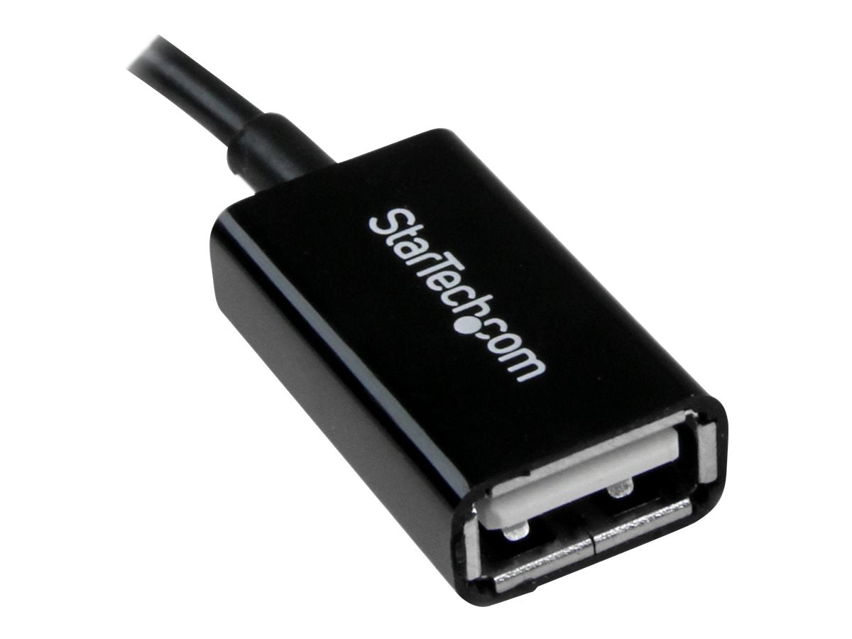 StarTech.com Cable Adaptador de 12cm Micro USB Macho a USB A Hembra OTG para Tablets Smartphones Teléfonos Inteligentes - Negro - Adaptador USB - USB (H) a Micro-USB tipo B (M) - USB 2.0 OTG - 12.7 cm - negro - para P/N: ST4300U3C1, ST4300U3C1B-10