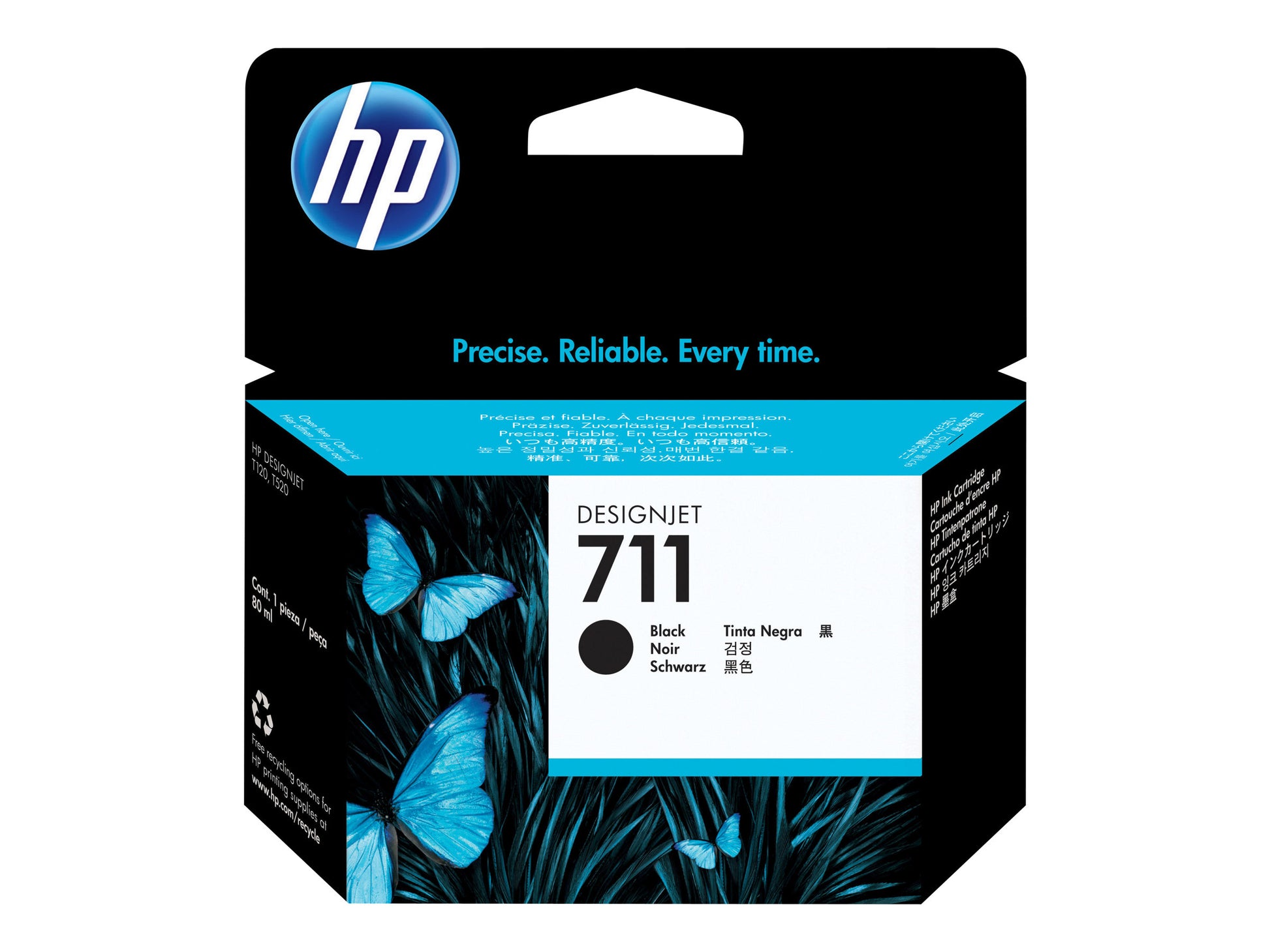 HP 711 - 80 ml - negro - original - cartucho de tinta - para DesignJet T100, T120, T120 ePrinter, T125, T130, T520, T520 ePrinter, T525, T530-2