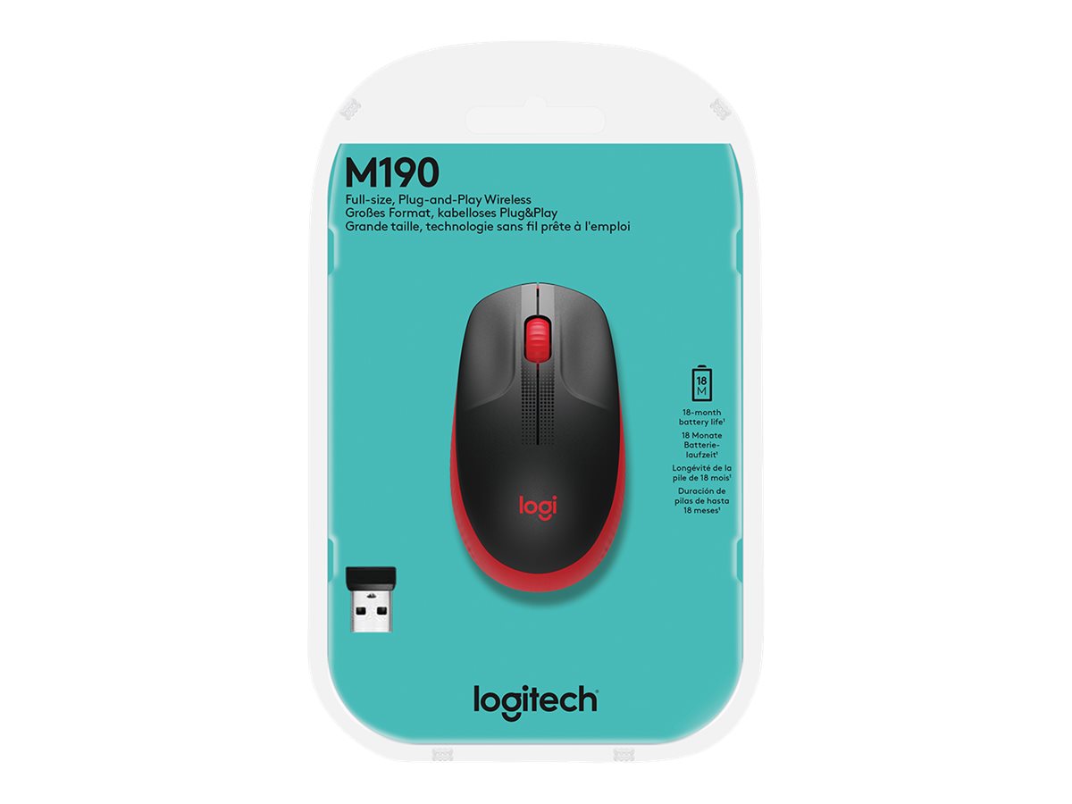 Logitech M190 - Ratón - óptico - 3 botones - inalámbrico - receptor inalámbrico USB - rojo-11