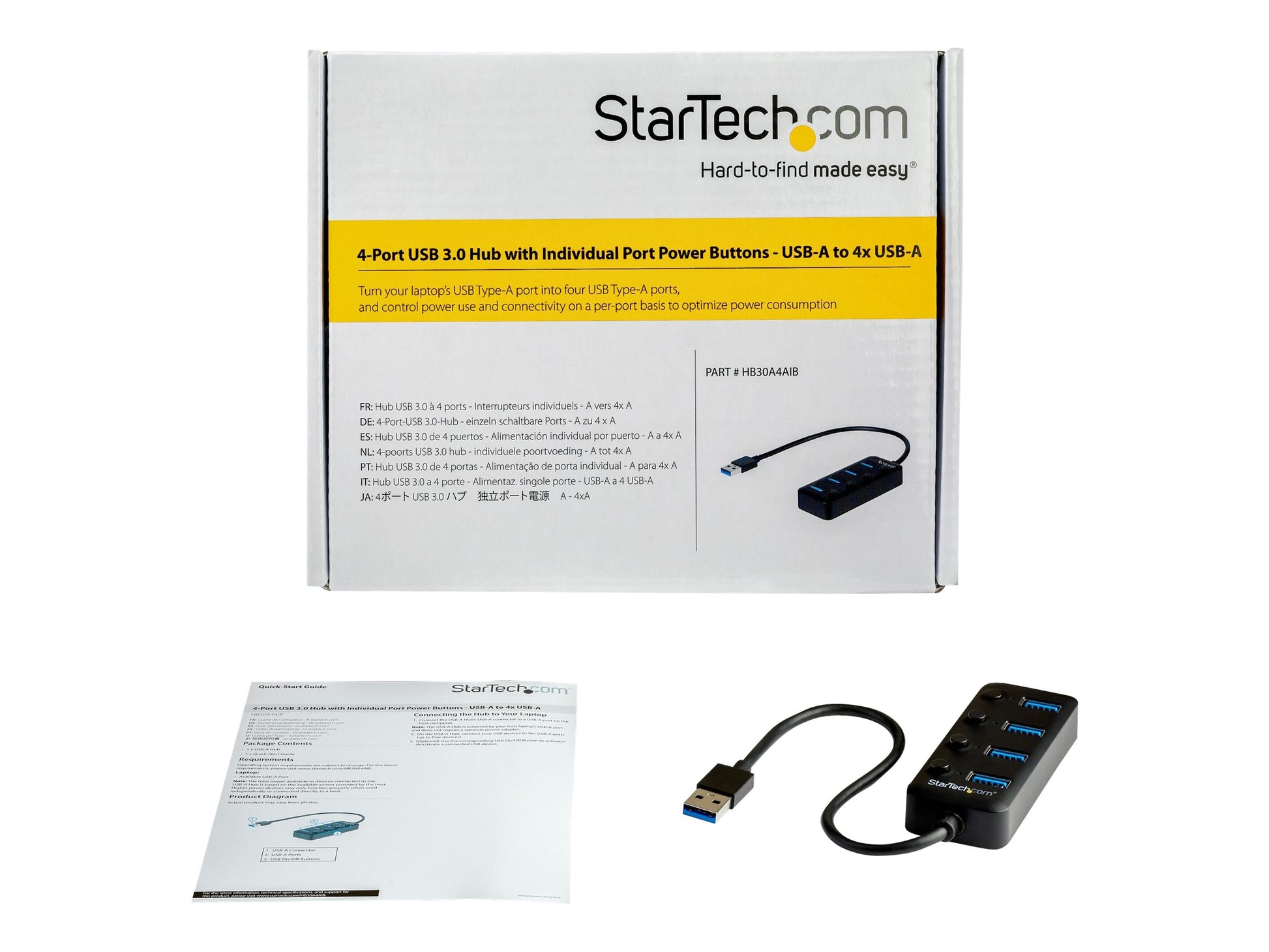 StarTech.com Hub USB 3.0 de 4 Puertos - Ladrón USB de 4 Puertos USB-A con Interruptores Individuales de Encendido/Apagado - Hub - 4 x USB 3.1 Gen 1 - sobremesa - para P/N: HB30C4AIB-9