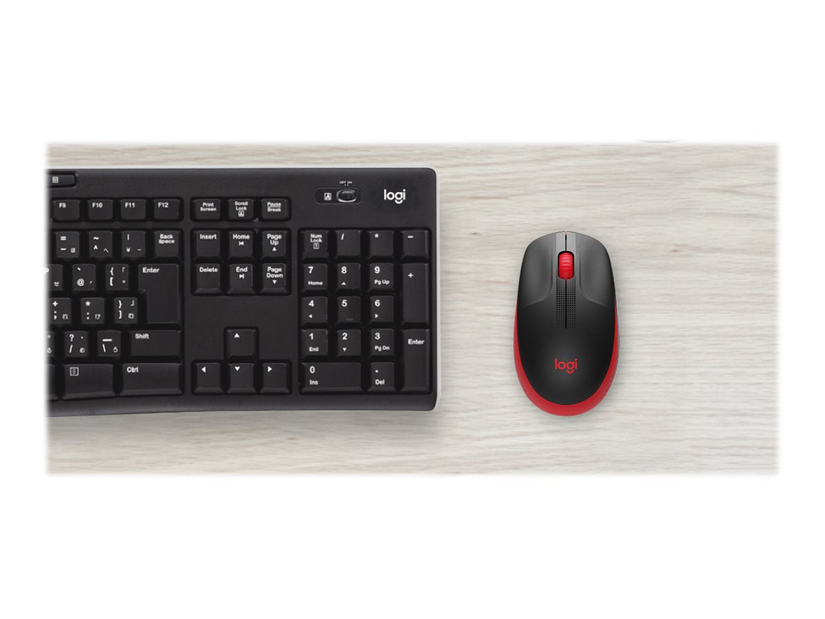 Logitech M190 - Ratón - óptico - 3 botones - inalámbrico - receptor inalámbrico USB - rojo