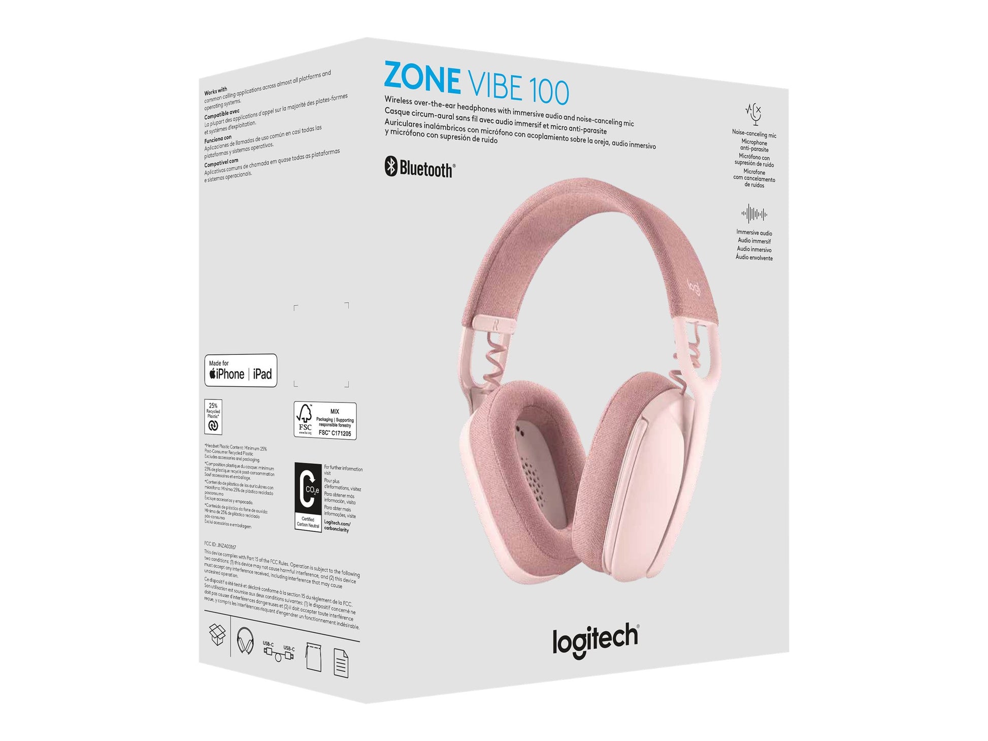 Logitech Zone Vibe 100 - Auricular - tamaño completo - Bluetooth - inalámbrico - rosa-17
