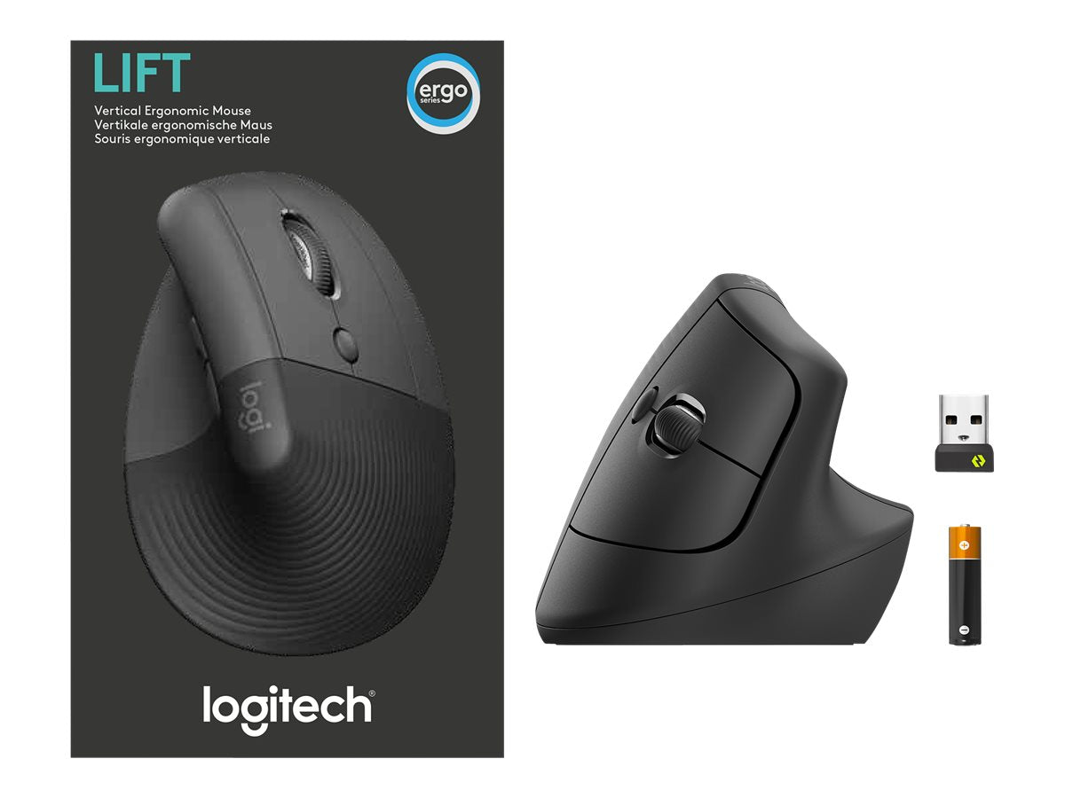 Logitech Lift Vertical Ergonomic Mouse - Ratón vertical - ergonómico - 6 botones - inalámbrico - 2.4 GHz, Bluetooth - receptor de USB Logitech Logi Bolt - grafito-12