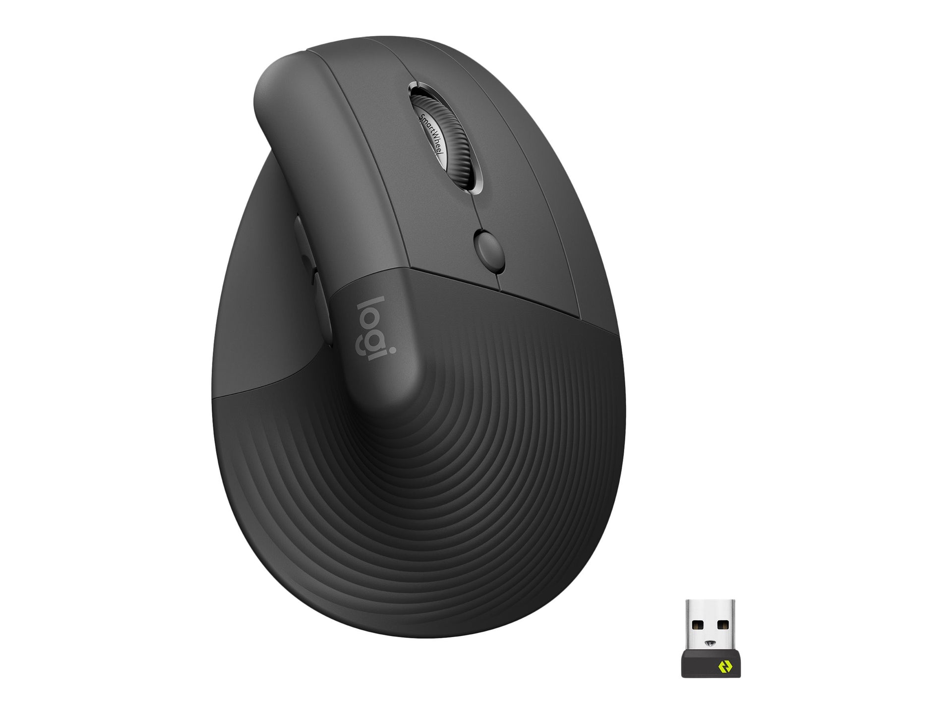 Logitech Lift Vertical Ergonomic Mouse - Ratón vertical - ergonómico - 6 botones - inalámbrico - 2.4 GHz, Bluetooth - receptor de USB Logitech Logi Bolt - grafito