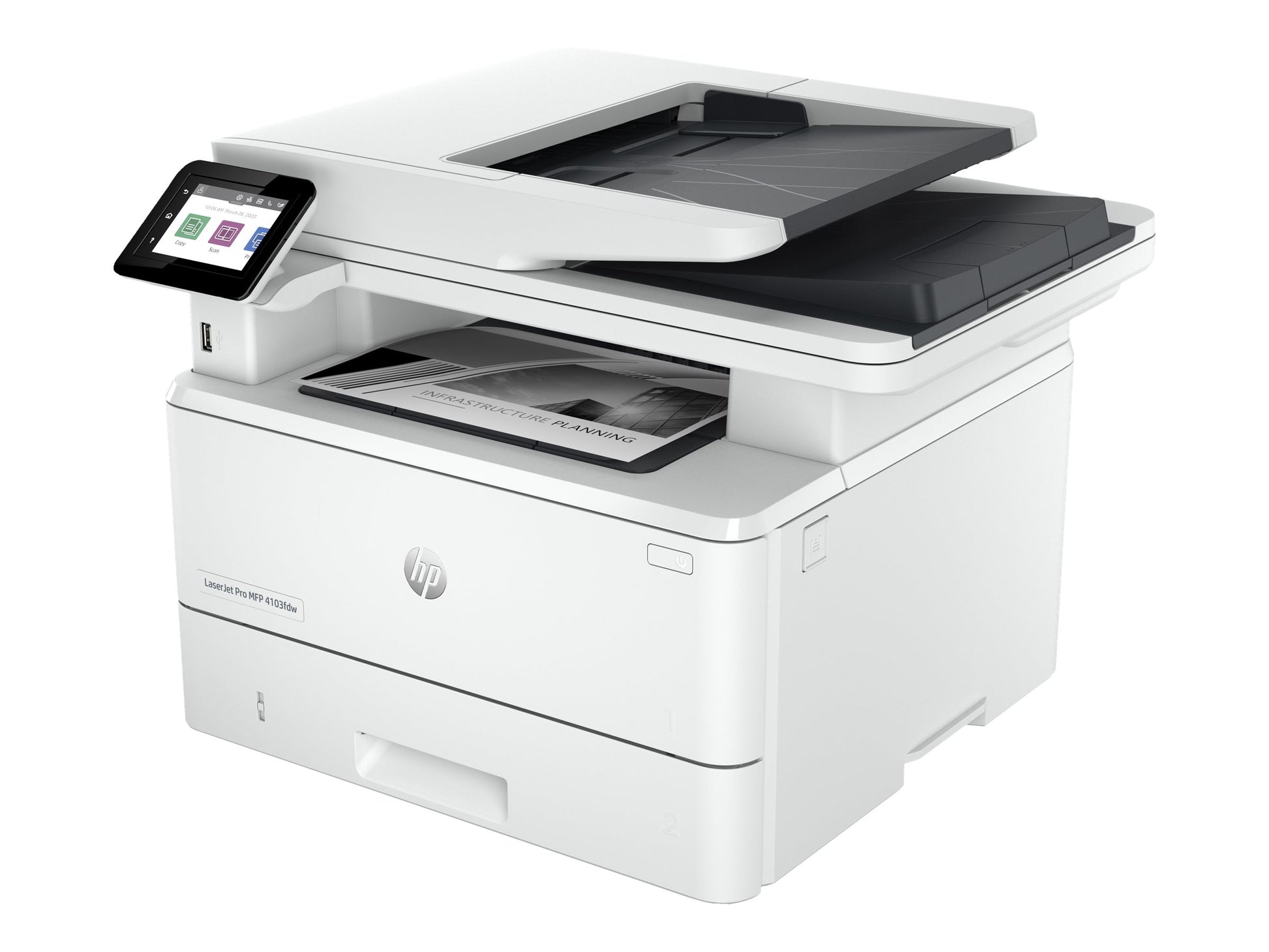 HP LaserJet Pro MFP 4103fdw - Impresora multifunción - B/N - laser - Legal (216 x 356 mm) (original) - A4/Legal (material) - hasta 42 ppm (copiando) - hasta 42 ppm (impresión) - 250 hojas - 33.6 Kbps - USB, USB 2.0, Gigabit LAN, Wi-Fi(n), host USB, Blueto-3