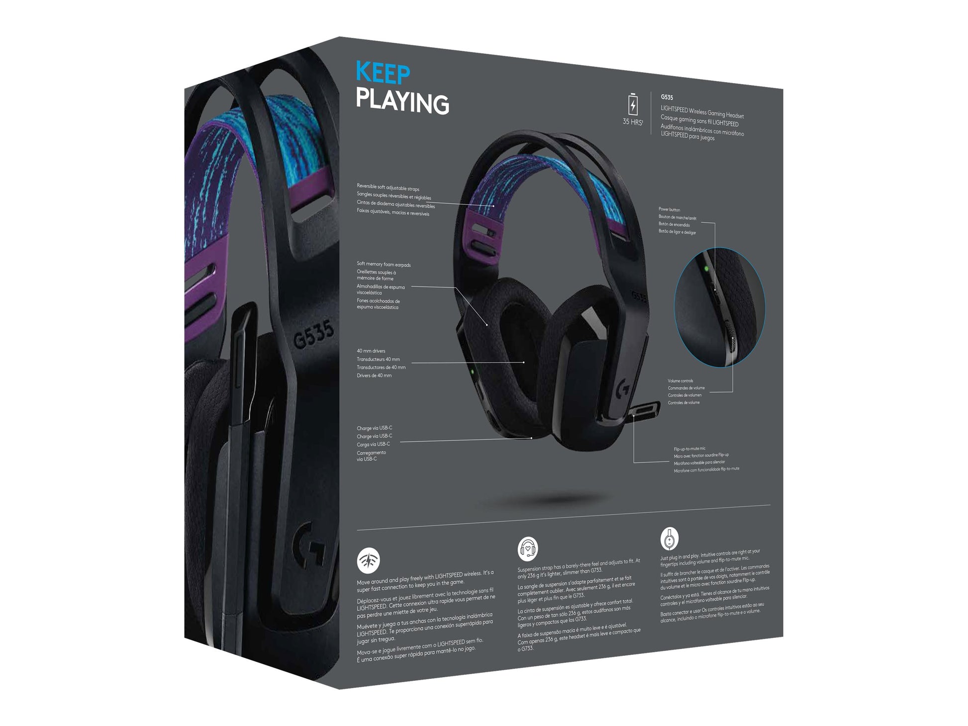Logitech G535 LIGHTSPEED Wireless Gaming Headset - Lightweight on-ear headphones, flip to mute mic, stereo, compatible with PC, PS4, PS5, USB rechargeable - Black - Auricular - tamaño completo - LIGHTSPEED - inalámbrico - certificado Discord-16