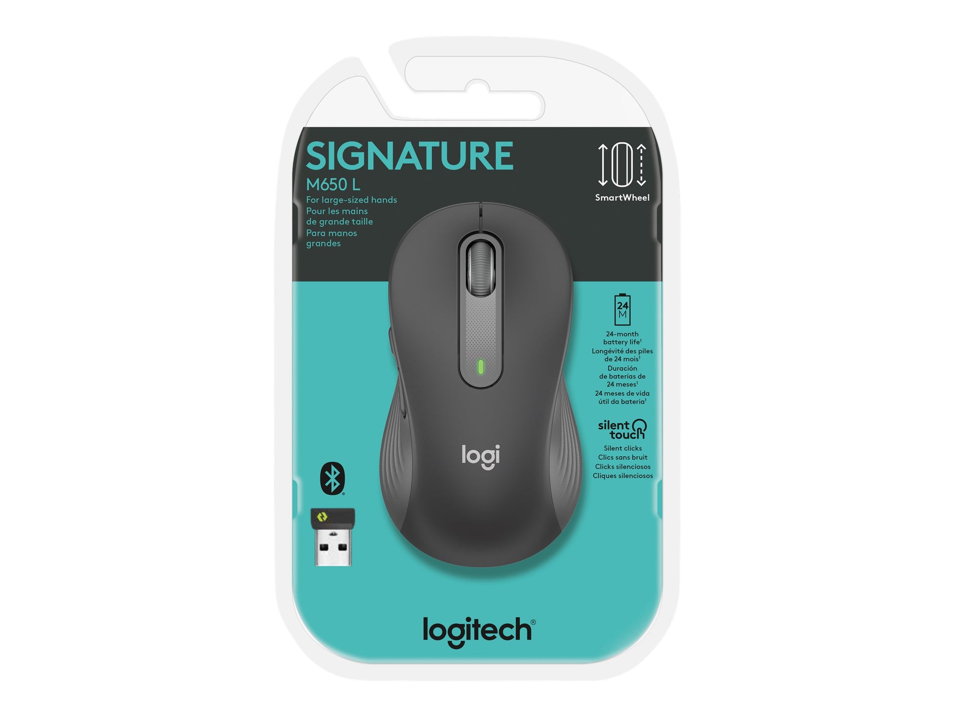 Logitech Signature M650 L - Ratón - tamaño completo - diestro - inalámbrico - 2.4 GHz, Bluetooth - receptor de USB Logitech Logi Bolt - grafito-17