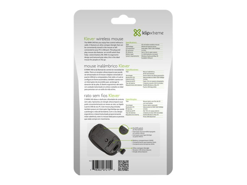 Klip Xtreme Klever KMW-340 - Ratón - óptico - 6 botones - inalámbrico - 2.4 GHz - receptor inalámbrico USB - negro-10