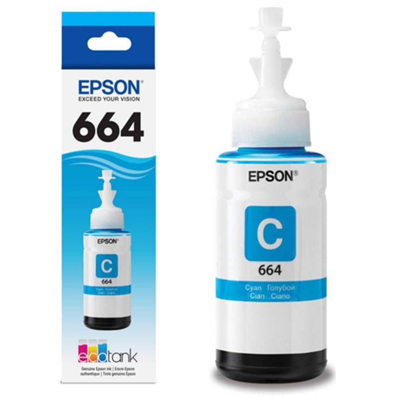 Epson T664 - Cián - original - recarga de tinta - para Epson L380, L386, L395, L495; EcoTank ET-2600, 2650, L1455, L396, L606, L656-6
