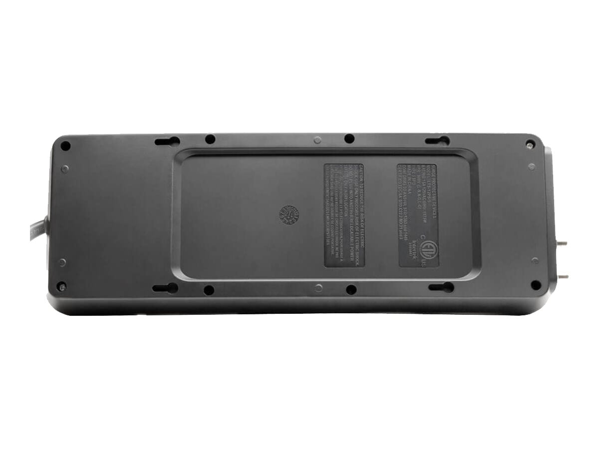 Eaton Tripp Lite Series 12-Outlet Surge Protector Power Strip 8 ft. Cord, 4320 Joules, Tel/Modem/Coax Protection, 2 USB Ports, Black - Protector contra sobretensiones - 15 A - CA 120 V - 1800 vatios - conectores de salida: 14 - 2.44 m cable - gris oscuro-4