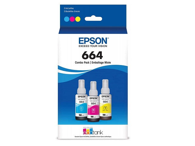 Epson T664 - Paquete de 3 - 70 ml - amarillo, cián, magenta - original - recarga de tinta - para Epson L120, L1300, L310, L380, L395, L495; EcoTank L310, L575-4