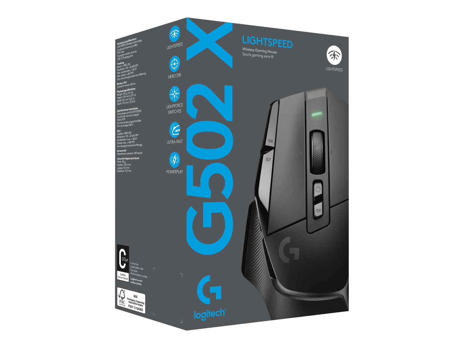 Logitech G G502 X LIGHTSPEED - Ratón - óptico - inalámbrico - 2.4 GHz - receptor USB de Logitech LIGHTSPEED - negro-13