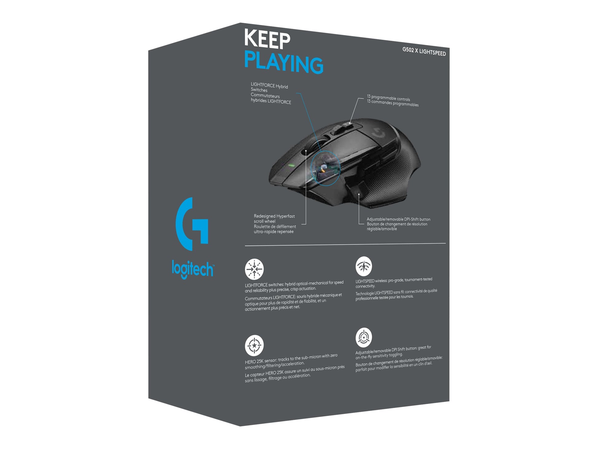 Logitech G G502 X LIGHTSPEED - Ratón - óptico - inalámbrico - 2.4 GHz - receptor USB de Logitech LIGHTSPEED - negro-14