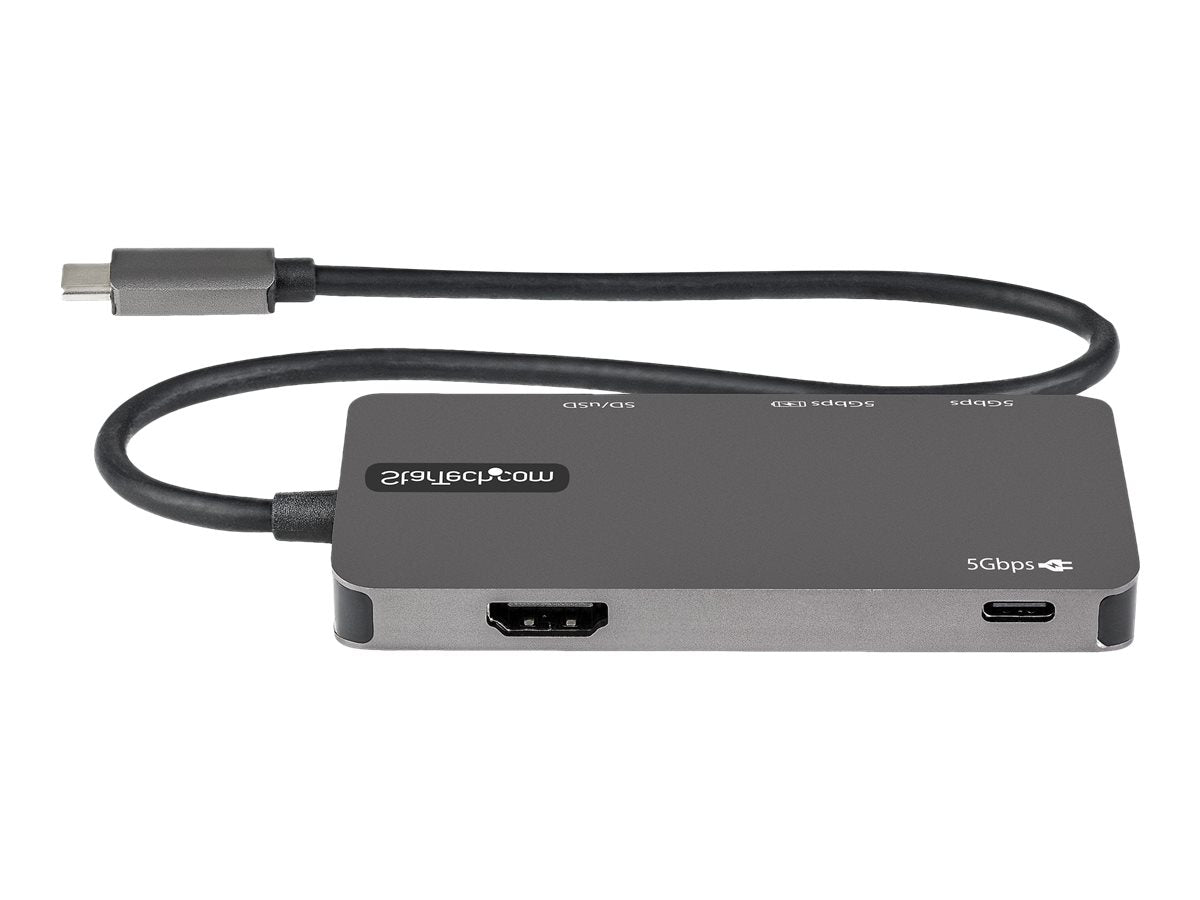 StarTech.com Adaptador Multipuertos USB C - USB C a HDMI de 4K - 100W de Entrega de Alimentación PD - SD - MicroSD - Hub Ladrón USB 3.0 de 3 Puertos - Dock USB Tipo C - con Cable de 30cm (DKT30CHSDPD) - Estación de conexión - USB-C / Thunderbolt 3 - HDMI-8