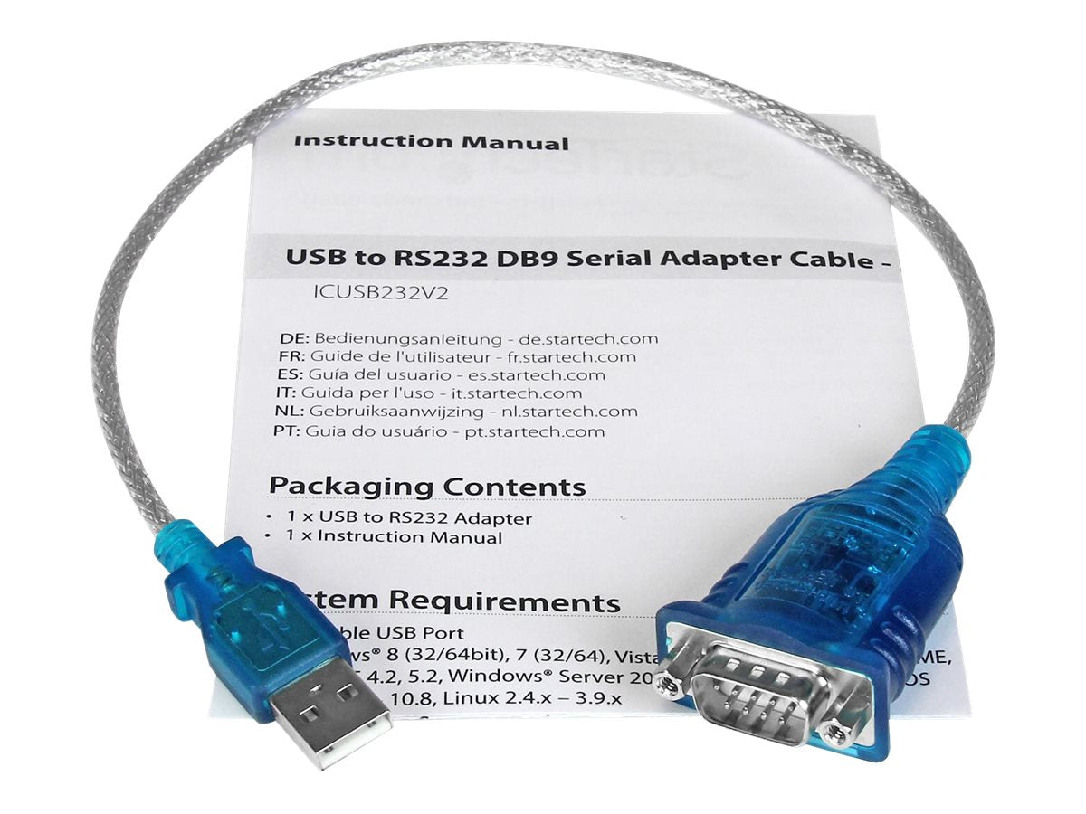 StarTech.com Cable Adaptador USB a Serie RS232 de 1 Puerto Serial DB9 - Macho a Macho - Conversor Compatible con Windows 8 - Adaptador serie - USB 2.0 - RS-232-1