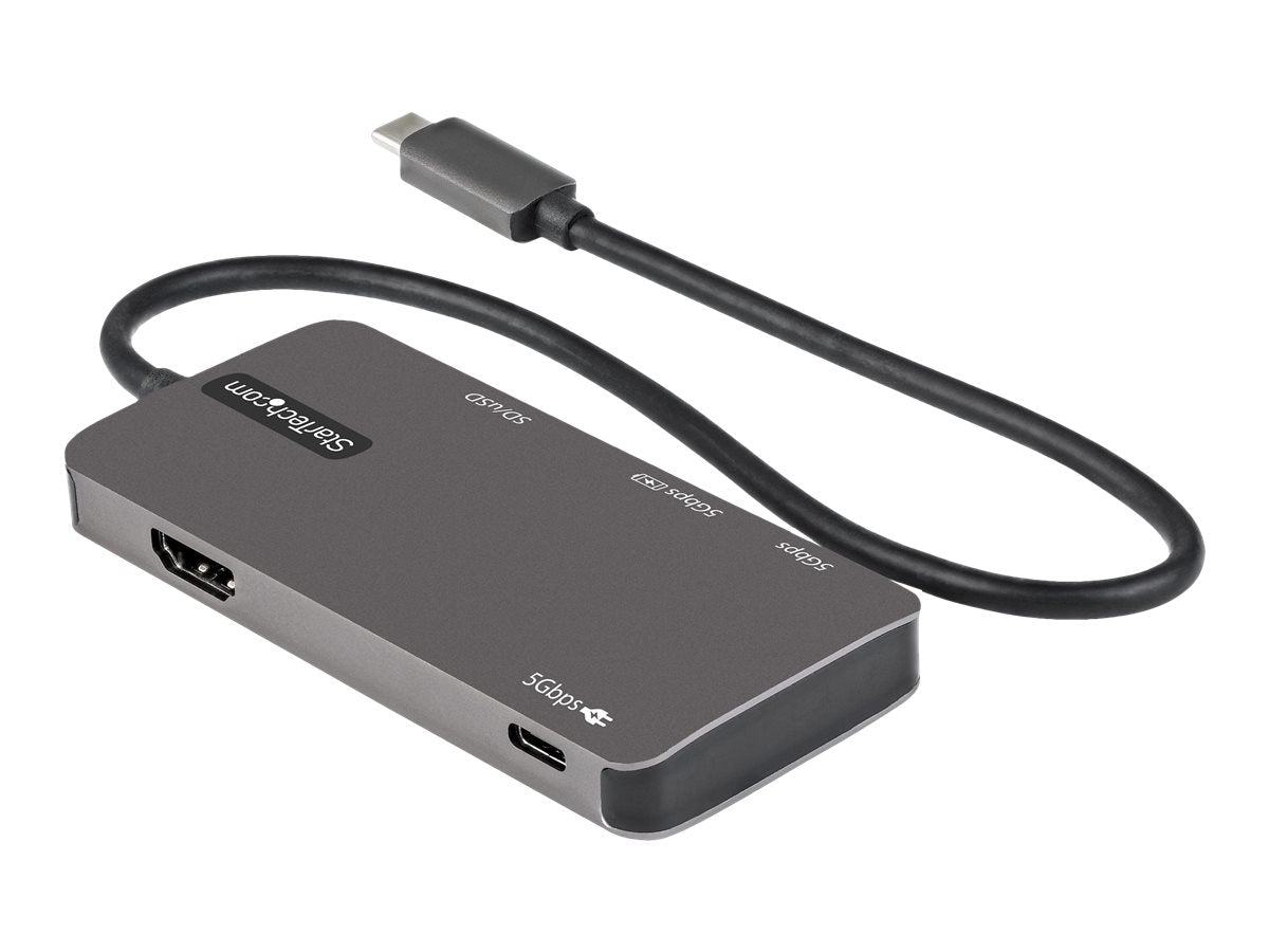 StarTech.com Adaptador Multipuertos USB C - USB C a HDMI de 4K - 100W de Entrega de Alimentación PD - SD - MicroSD - Hub Ladrón USB 3.0 de 3 Puertos - Dock USB Tipo C - con Cable de 30cm (DKT30CHSDPD) - Estación de conexión - USB-C / Thunderbolt 3 - HDMI