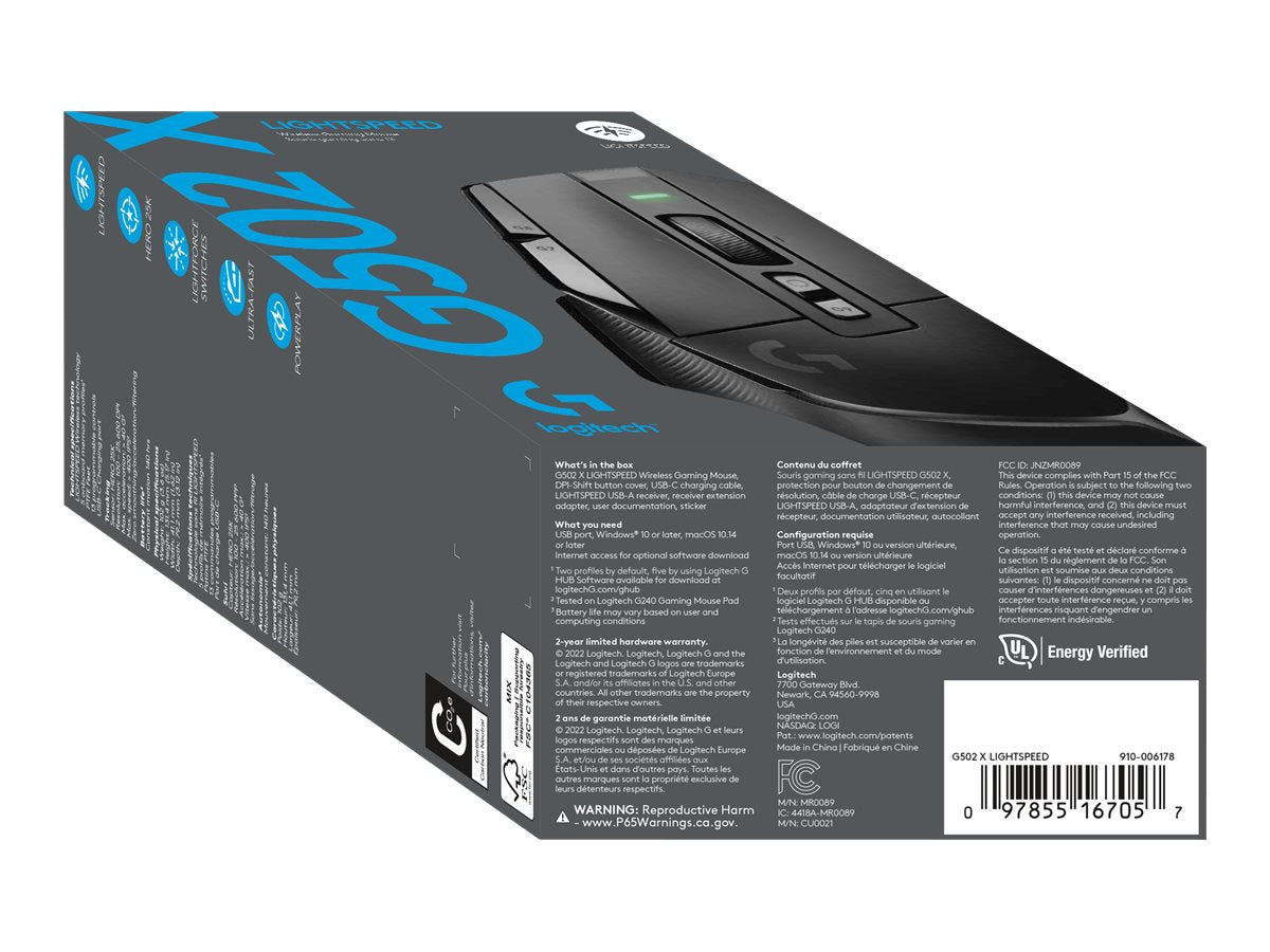 Logitech G G502 X LIGHTSPEED - Ratón - óptico - inalámbrico - 2.4 GHz - receptor USB de Logitech LIGHTSPEED - negro-20