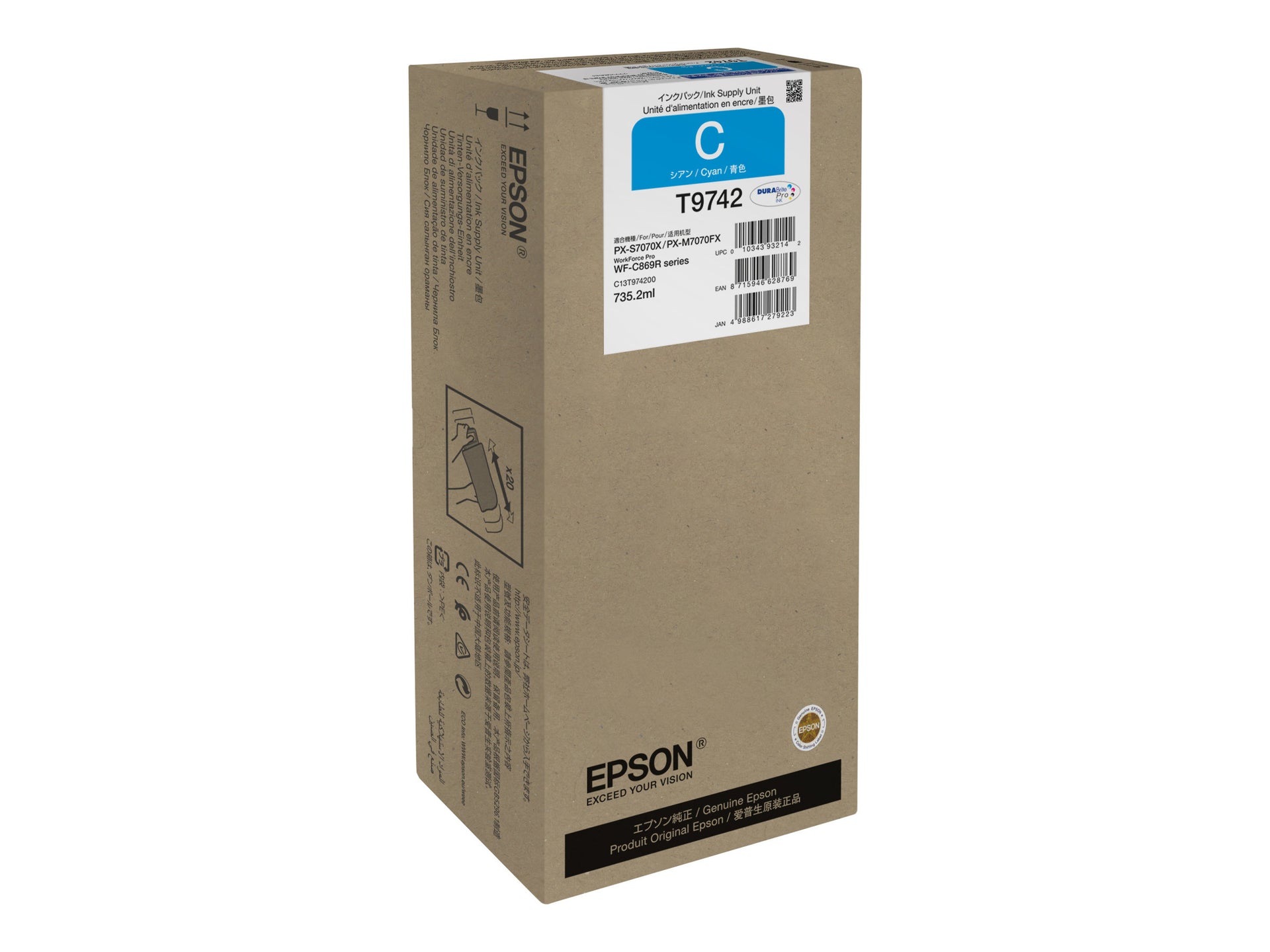 Epson T9742 - Gran capacidad - cián - original - blíster con alarmas de RF/acústica - cartucho de tinta - para WorkForce Pro WF-C869R, WF-C869RD3TWFC, WF-C869RDTWF, WF-C869RDTWFC