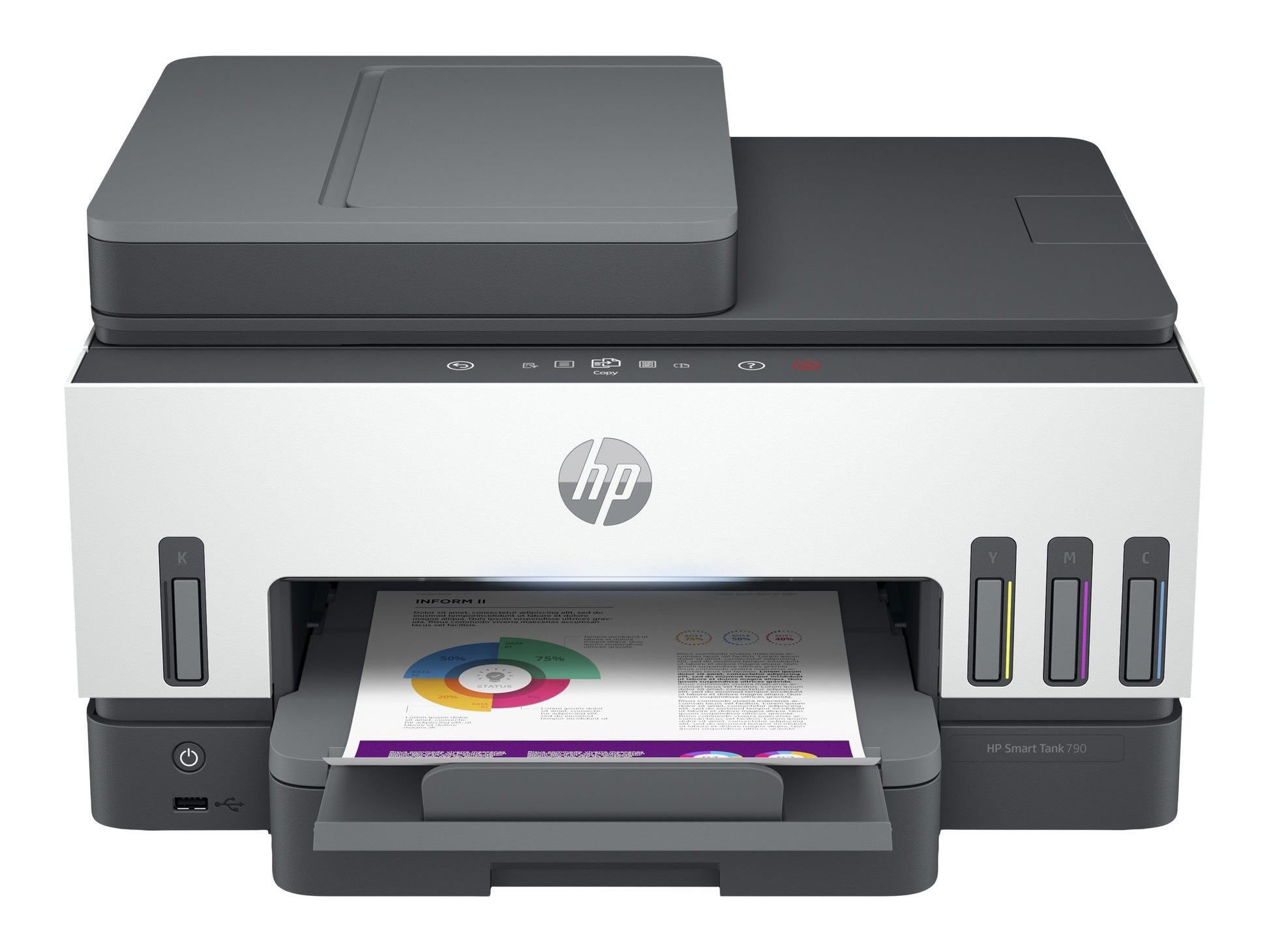 HP Smart Tank 790 All-in-One - Impresora multifunción - color - chorro de tinta - rellenable - Letter A (216 x 279 mm)/A4 (210 x 297 mm) (original) - A4/Legal (material) - hasta 13 ppm (copiando) - hasta 15 ppm (impresión) - 250 hojas - 33.6 Kbps - USB 2.-14