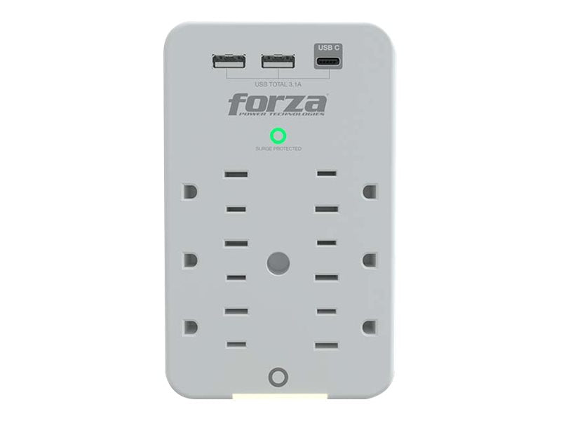 Forza FWT-631USBC - Protector contra sobretensiones (montaje en pared) - CA 125 V - 1875 vatios - conectores de salida: 6 - blanco-9