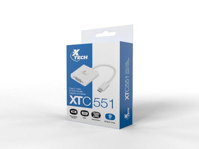 Xtech - Display adapter - USB Type C - VGA - Glossy white - XTC-551-1
