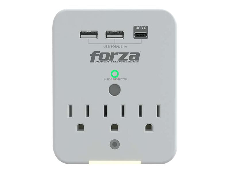 Forza FWT-331USBC - Protector contra sobretensiones (montaje en pared) - CA 125 V - 1875 vatios - conectores de salida: 3 - blanco-10