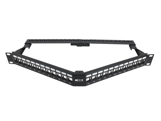 Nexxt Solutions Infrastructure - Patch panel - Cold-rolled steel - Black with silver extrusion - Angled Mod SH 24P 1U-1