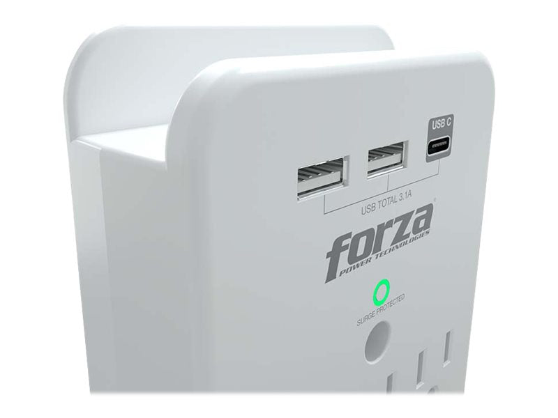Forza FWT-331USBC - Protector contra sobretensiones (montaje en pared) - CA 125 V - 1875 vatios - conectores de salida: 3 - blanco-6