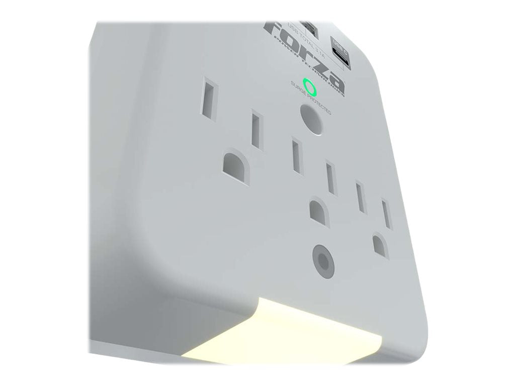 Forza FWT-331USBC - Protector contra sobretensiones (montaje en pared) - CA 125 V - 1875 vatios - conectores de salida: 3 - blanco-4
