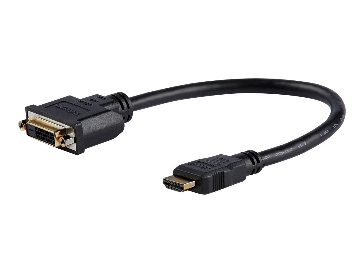 StarTech.com Adaptador de 20cm HDMI a DVI - DVI-D Hembra - HDMI Macho - Cable Conversor de Vídeo - Negro - Adaptador de vídeo - HDMI macho a DVI-D hembra - 20.32 cm - blindado - negro - para P/N: BNDDKT30CAHV, CDP2DVIMM2MB, DKT30CSDHPD, DKT30CSDHPD3, DP2D-13