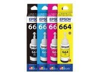 Epson T664 - Cián - original - recarga de tinta - para Epson L380, L386, L395, L495; EcoTank ET-2600, 2650, L1455, L396, L606, L656-4