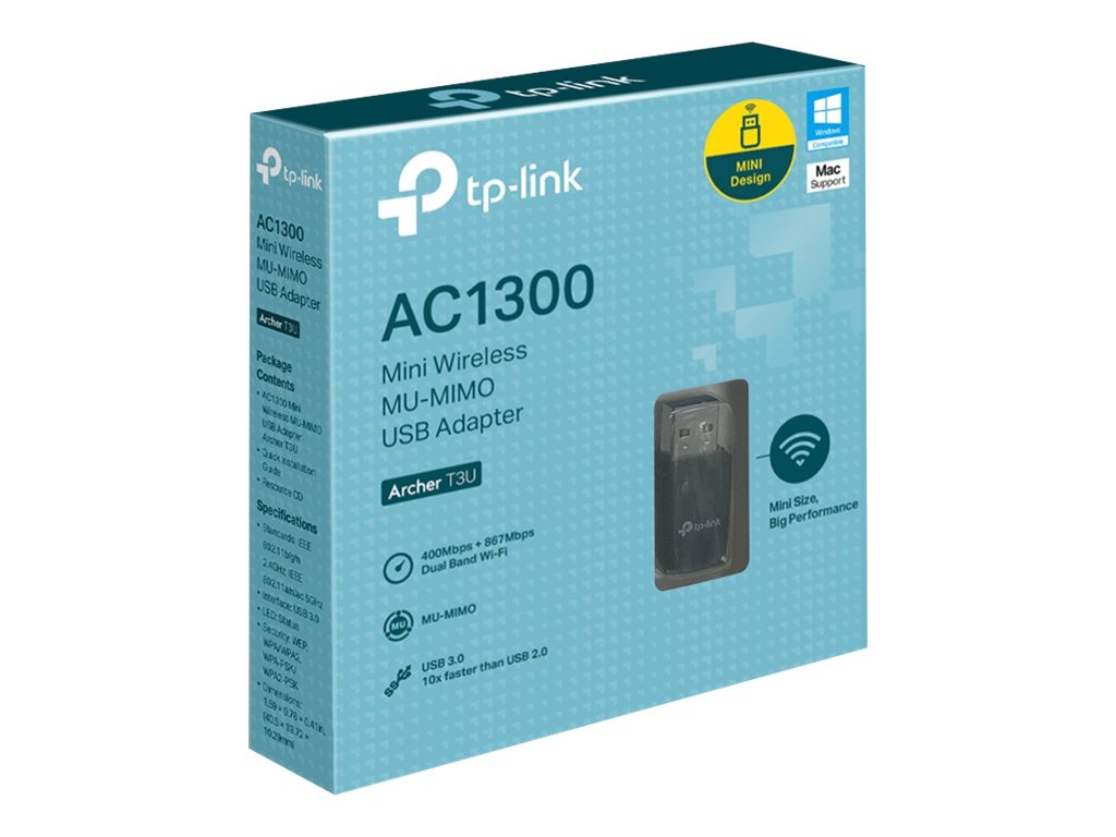 TP-Link Archer T3U - Adaptador de red - USB 3.0 - Wi-Fi 5 - Adaptador USB AC1300 Mini Wi-Fi Doble Banda - Velocidad 867 Mbps a 5 GHz + 400 Mbps a 2.4 GHz - USB 3.0 - MU-MIMO-4