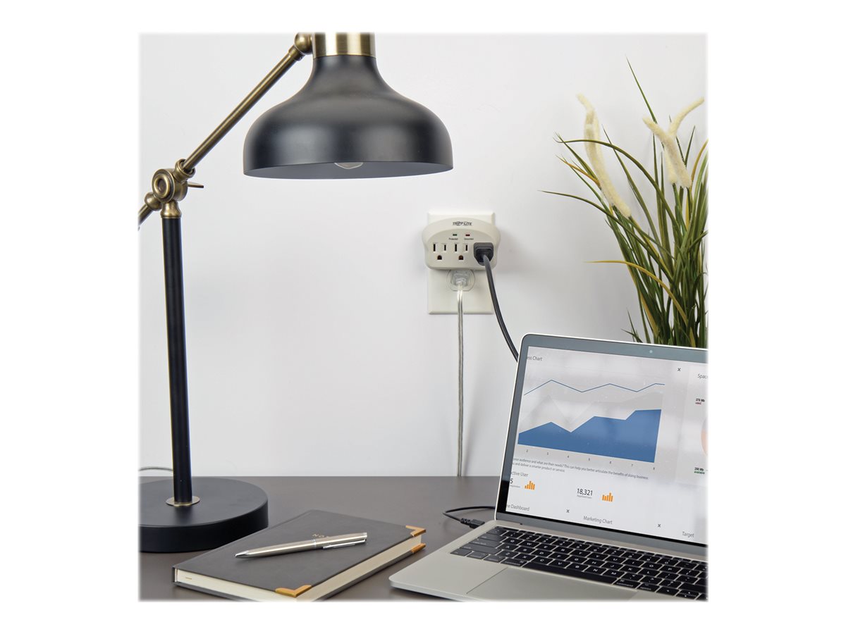 Eaton Tripp Lite Series Surge Protector Wallmount Direct Plug In 3 Outlet 660 Joules - Protector contra sobretensiones - 15 A - CA 120 V - 1875 vatios - conectores de salida: 3 - gris-10