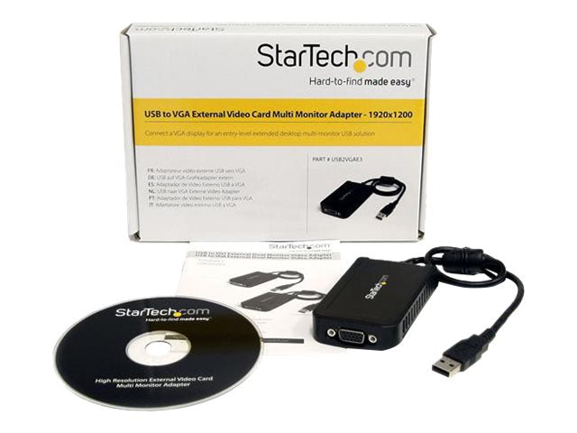 StarTech.com Adaptador de Vídeo Externo USB a VGA - Cable Conversor - Tarjeta Gráfica Externa - Hembra HD15 - Macho USB A - 1920x1200 - Adaptador USB / VGA - Conforme a la TAA - USB (M) a HD-15 (VGA) (H) - USB 2.0 - 50 cm - admite 1920x1200 (WUXGA) - gris