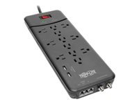 Eaton Tripp Lite Series 12-Outlet Surge Protector Power Strip 8 ft. Cord, 4320 Joules, Tel/Modem/Coax Protection, 2 USB Ports, Black - Protector contra sobretensiones - 15 A - CA 120 V - 1800 vatios - conectores de salida: 14 - 2.44 m cable - gris oscuro-2