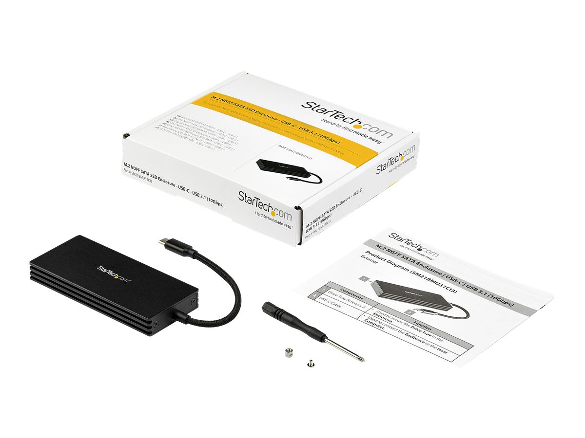 StarTech.com Caja USB 3.1 (10Gbps) USB-C para SSD M.2 SATA - Caja Externa Portátil para Disco USB Tipo C - de Aluminio - Caja de almacenamiento - M.2 - M.2 Card - USB 3.1 (Gen 2) - negro - para P/N: PEXUSB321C-12