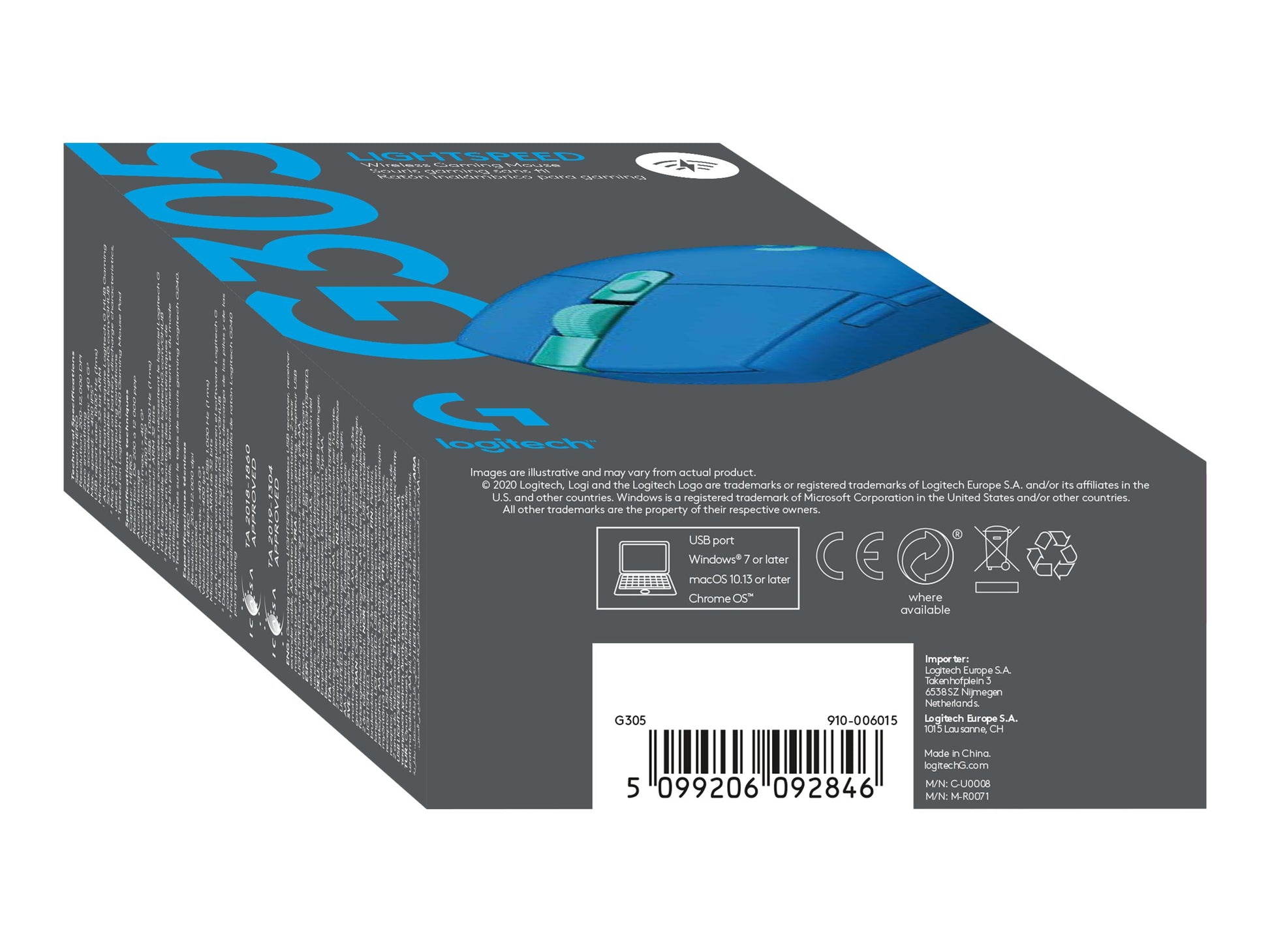 Logitech G G305 - Ratón - óptico - 6 botones - inalámbrico - 2.4 GHz - receptor inalámbrico USB - azul-8